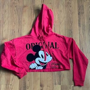 Disney Red Mickey Mouse Cropped Hoodie Size Small